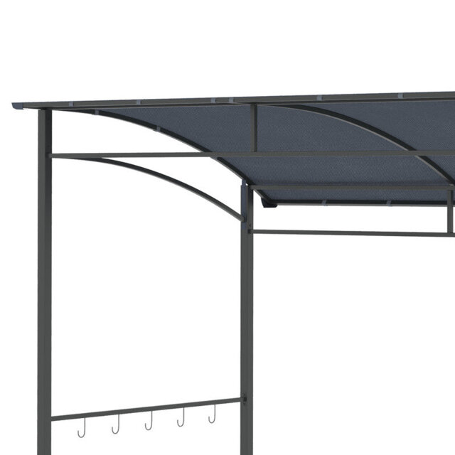 Grey Metal BBQ Gazebo, Curved Waterproof Polyester Canopy & 10 Hanging Hooks, 2.2m×1.5m Grill Shelter with Ground Stakes