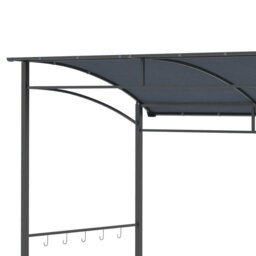 Grey Metal BBQ Gazebo, Curved Waterproof Polyester Canopy & 10 Hanging Hooks, 2.2m×1.5m Grill Shelter with Ground Stakes