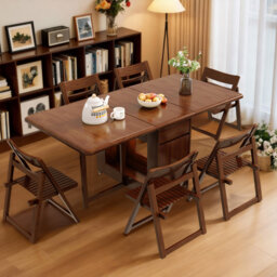 Fully Assembled Solid Wood Folding Dining Table Set, 130cm/150cm Drop Leaf Table with Hidden Chair Storage and Casters