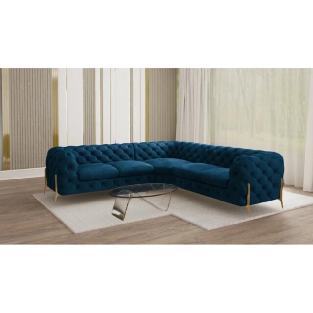 Chesterfield Corner Sofa L-Shape with Gold Metal Legs