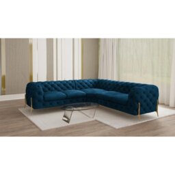 Chesterfield Corner Sofa L-Shape  with Gold Metal Legs