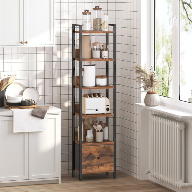 Bookshelf, 6-Tier Bookcase With Removable Drawer, Freestanding Book Shelf For Small Space, Storage Shelf Organizer, For Living Room, Bedroom, Study, K