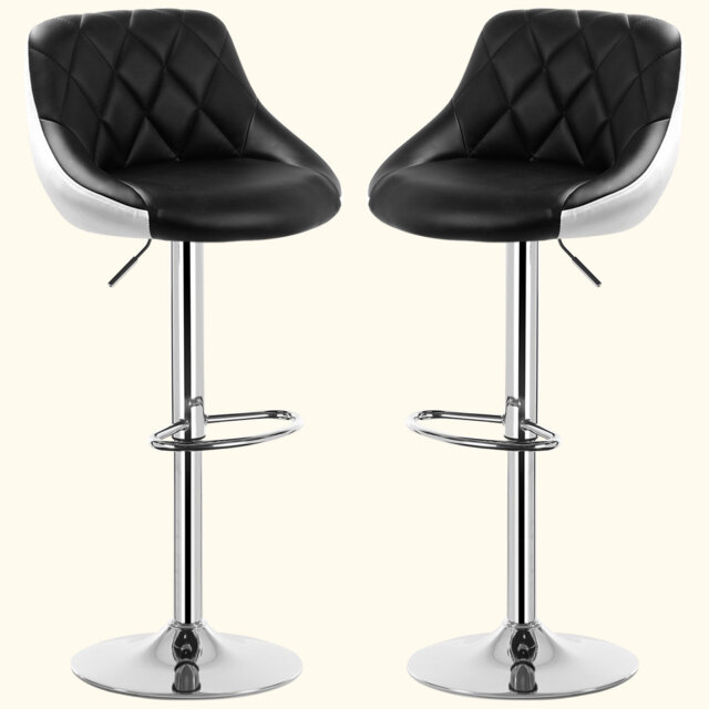 Bar stool is height-adjustable from 60 to 82cm. It is made of faux leather