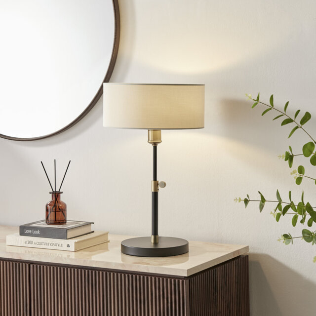 Luci Brass & Black Table Lamp With White Shade - Modern Industrial Style
