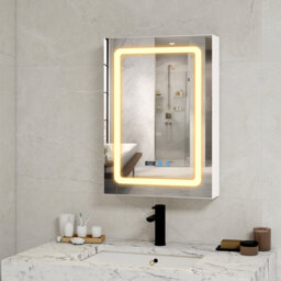LED Bathroom Mirror Cabinet with Charging, Bathroom Storage Cupboard with Adjustable Shelves