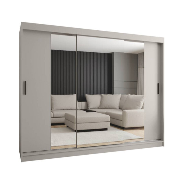 Sleek Rubino T2 Sliding Door Wardrobe 250cm - Three Sliding Doors with Mirrored Accent