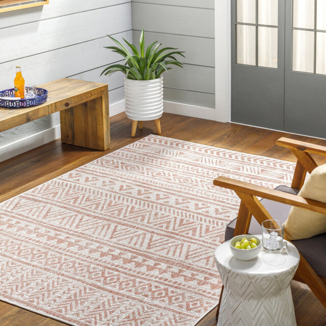 Murray Round Indoor & Outdoor Boho Coral Pink Rug