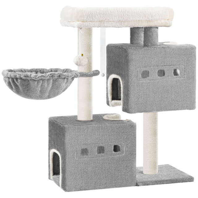 Cat Tree, 75 cm Tower, Sisal Scratching Post, Cats Tower for Indoor, Multi-Level Stable Cat Tree with Cats House, 2 Caves, Pompoms