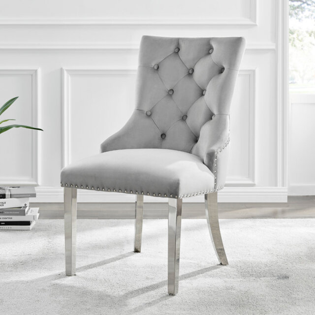 Eubanks Velvet Knockerback Dining Chairs with Metal Rivets and Chrome Legs