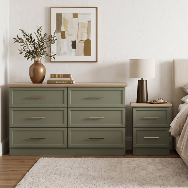 Cleverton Bedside Table And 6 Drawer Chest Bedroom Set