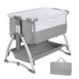 5-in-1 Portable Baby Travel Cot and Bedside Bassinet – Collapsible Crib with Mattress, Rocking Cradle, Diaper Changer, 4 Adjustable Heights (66-82cm),