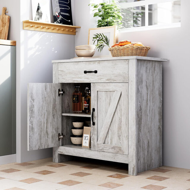 Farmhouse Sideboard Cabinet with Drawers, Shelves & Spacious Worktop Storage