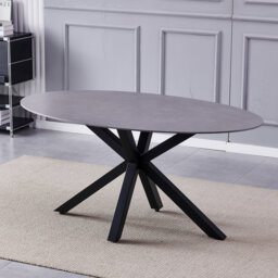 Oval Stone Top Metal Base Dining Table