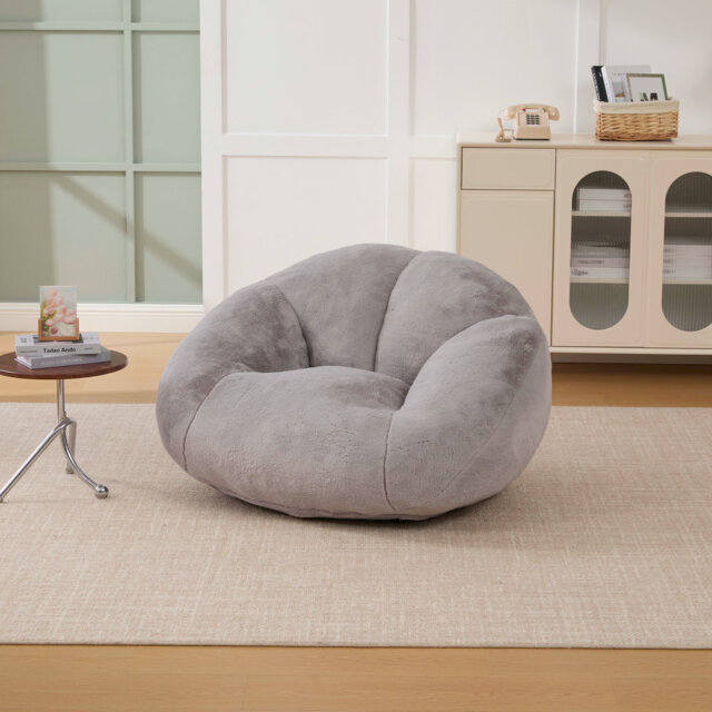 Shell-Shaped Bean Bag Chair with High-Rebound Memory Foam, Faux Fur Removable Cover for Adults, Reading & Gaming