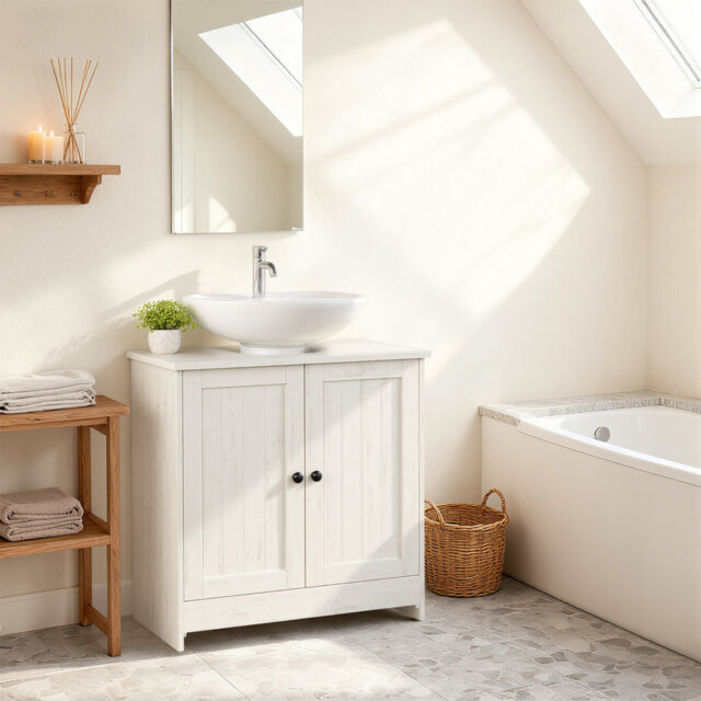 Bathroom Under Sink Cabinet, Superfast Toolless Assembly, Floor Standing Storage Cupboard Basin Unit, Adjustable Shelf, For Washbasins With/Without Pe