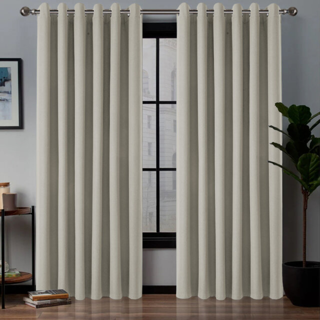 Linen Blackout Eyelet Curtains - Thermal Insulated Room Darkening Window Panels