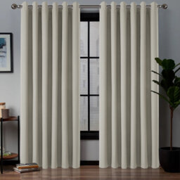 Linen Blackout Eyelet Curtains - Thermal Insulated Room Darkening Window Panels