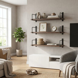 Rustic Wood Floating Shelves - 3-Piece Wall Mount Set