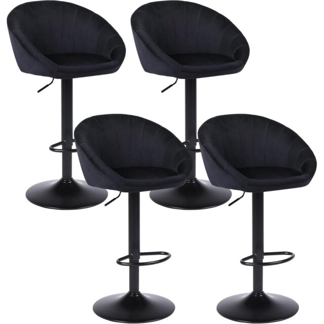 Bar Stools Set Of 4, Soft Velvet Fabric With Footrest, Swivel, Height-Adjustable, Suitable For Dining Room, Living Room And Kitchen, Black