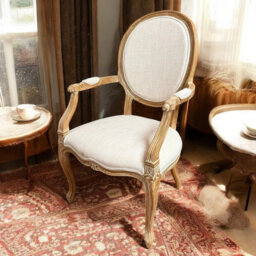 Sophisticated Grey 45cm Linen King Louis Armchair - Upholstered Accent Chair for Living Room, Dining Room and Bedroom