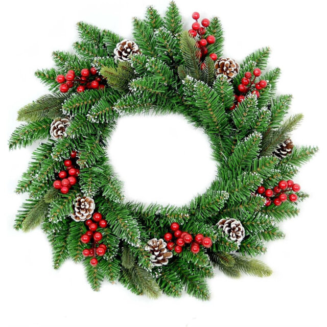 55cm Pre Lit Decorated Christmas Wreath Decorations Xmas Home Decor Light Up
