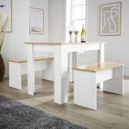 Dining Set Table Benches Wooden Unit Kitchen Furniture Seats 4 Two Tone