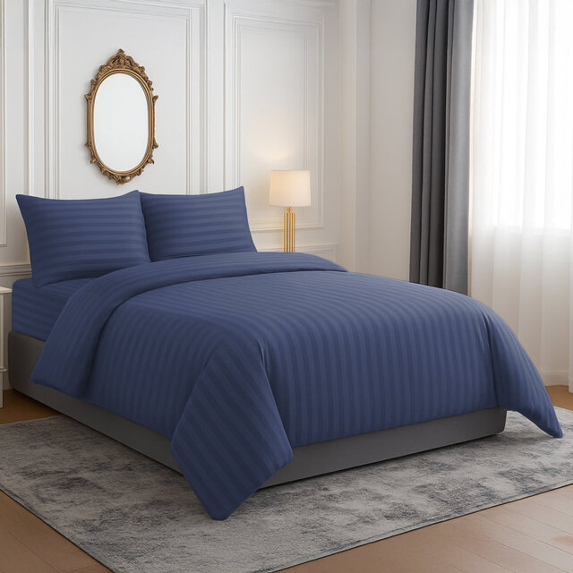 Microfiber Striped Duvet Cover Set with Matching Pillowcases and Stripe Fitted Sheet