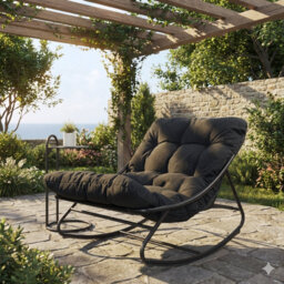 Outdoor Rocking Chair With Side Table And Extra Thick Seat Cushion