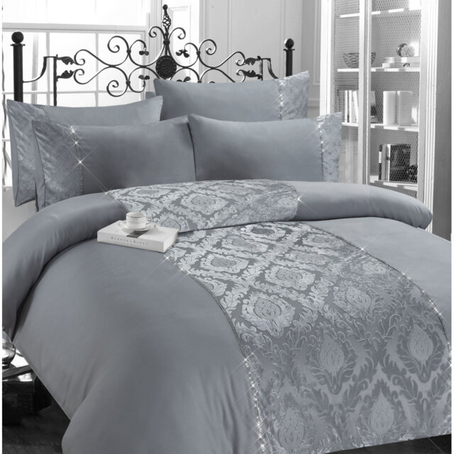 Anishia Silver/Grey Microfibre 144 TC Modern & Contemporary Duvet Cover Set