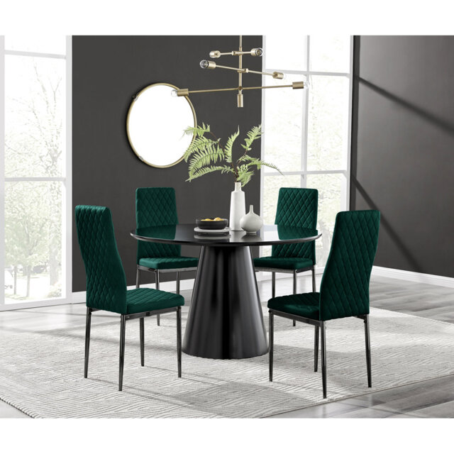 Beca Statement Pedestal Round Dining Table Set & 4 Luxury Velvet Dining Chairs