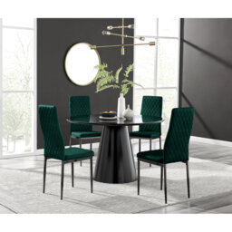Beca Statement Pedestal Round Dining Table Set & 4 Luxury Velvet Dining Chairs