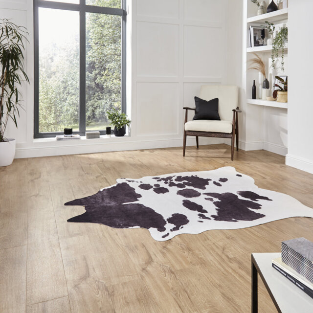 Cam Faux Cow Print area rug Printed Animal Skin Black