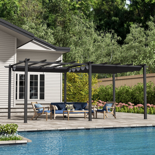 Dakota Fields Polyester Cover Retractable Freestanding Awning
