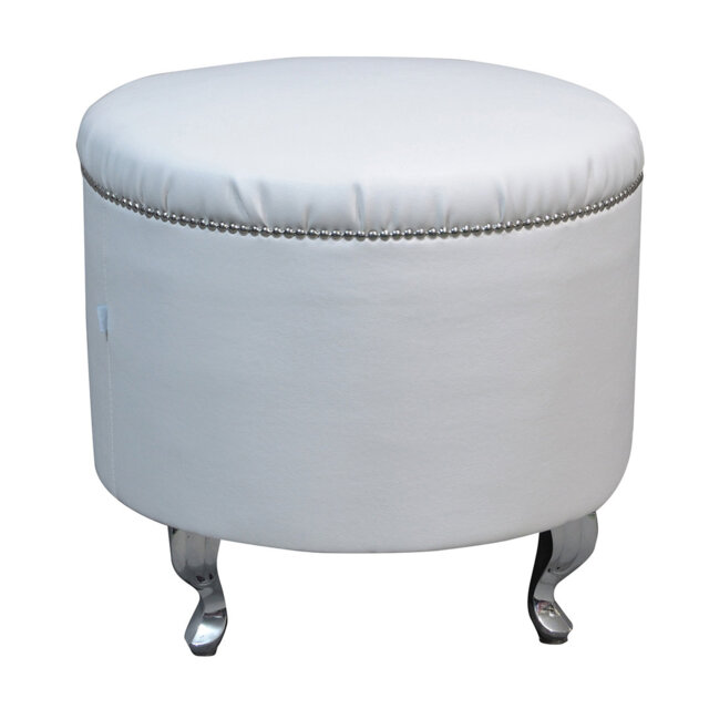 Baroque 45cm Wide Genuine Leather Round Ottoman