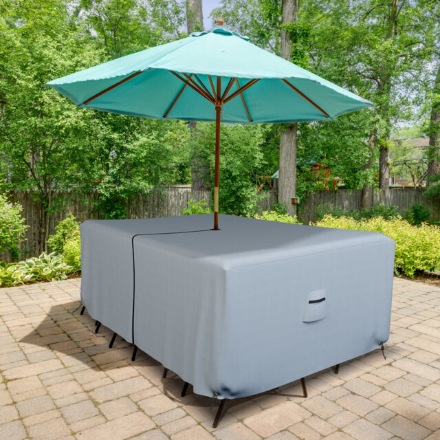 HeavyDuty Multipurpose Waterproof Outdoor Rectangle Dining Table &Chair Set Cover with Umbrella Hole