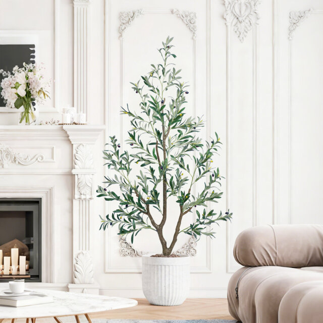 Artificial Olive Tree Tall Faux Olive Plant with Lifelike Olive Leaves Fake Tree Indoor Outdoor for Home Living Room Bedroom Balcony Corner Office Gar