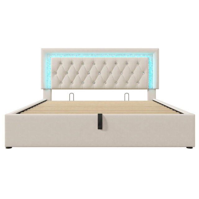 6ft Ottoman Bed With Adjustable Led Headboard Velvet Grey
