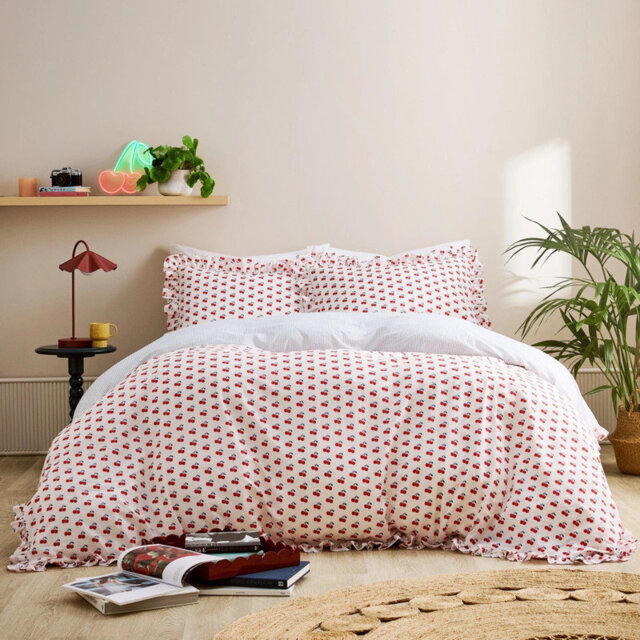 White Cherry Duvet Cover Set Reversible Bedding with Pillowcases