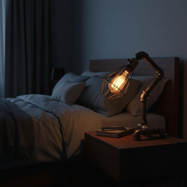 Industrial Steampunk Pipe Desk Lamp Vintage Water Pipe Table Light 40cm E27 Retro Bedside Lamp for Bedroom Living Room Office Study Loft Lighting