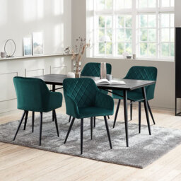 2 X Dining Chairs, Velvet Upholstered Seat Kitchen Chairs With Armrests, Black