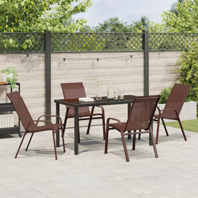5 Piece Garden Dining Set Grey PVC-coated polyester And Steel