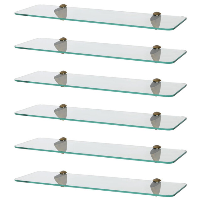 Harbour Housewares - Rounded Floating Glass Shelves with Metallic Brackets - Set of 6