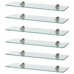Harbour Housewares - Rounded Floating Glass Shelves with Metallic Brackets - Set of 6