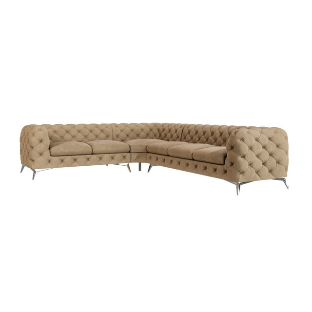 Chesterfield Corner Sofa L-Shape Bixby with Silver Metal Legs