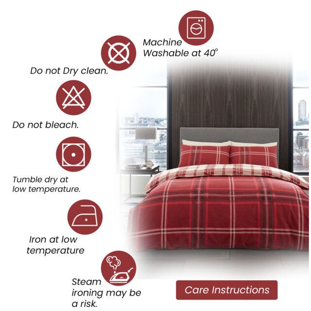 Soft Checked Duvet Cover Set with Pillowcases, Polycotton, Light weight Bedding