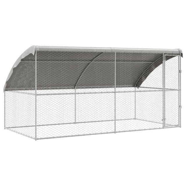 Dog Kennel With Storage Silver Galvanised Steel Outdoor Housing Shelter