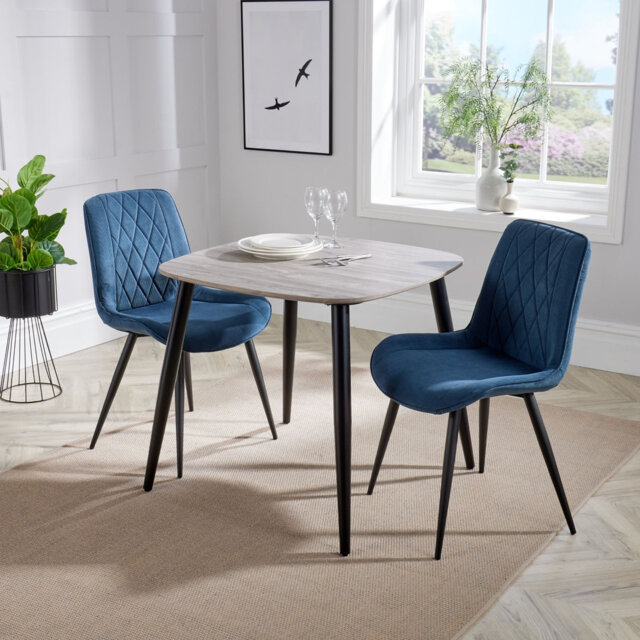 Aspen 3-Piece Casual Dining Set - Square Dining Table & Two Upholstered Diamond Fabric Chairs