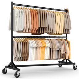 Commercial Heavy Duty Double Clothing Rack - Z Base Rolling Garment Rack, 250kg (550lbs) Capacity