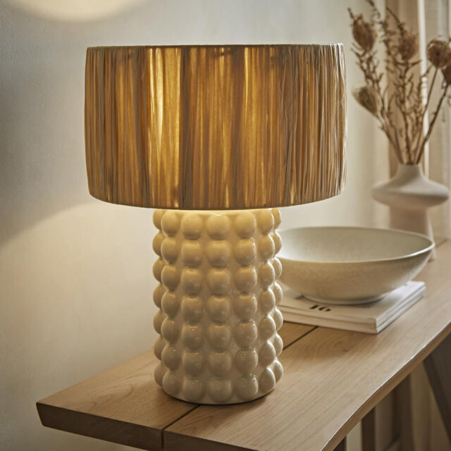 Stone Bobble Ceramic Bedside Table Lamp With Natural Raffia Lampshade Living Room Bedroom Light - Table Lamps, Home Décor & Improvement Essential - In