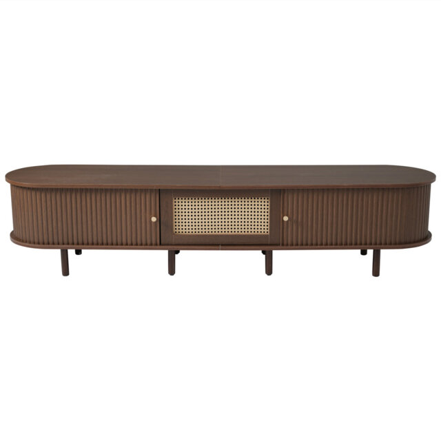 Tv Stand With 1 Rattan Drawer And 2 Sliding Doors